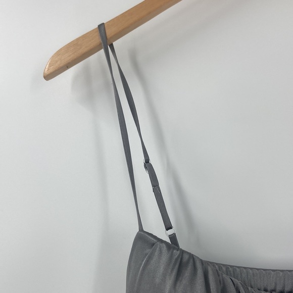 Silver grey pleated party dress pleated spaghetti strap sparkle detail - Picture 5 of 15